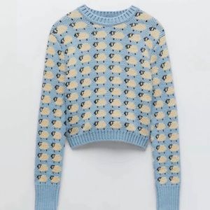 Zara Cropped Sheep Sweater NWT